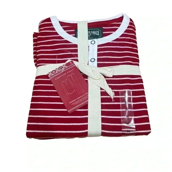 American Eagle Red and White Striped Waffle PJ Set Size Medium NWT - Picture 3 of 5